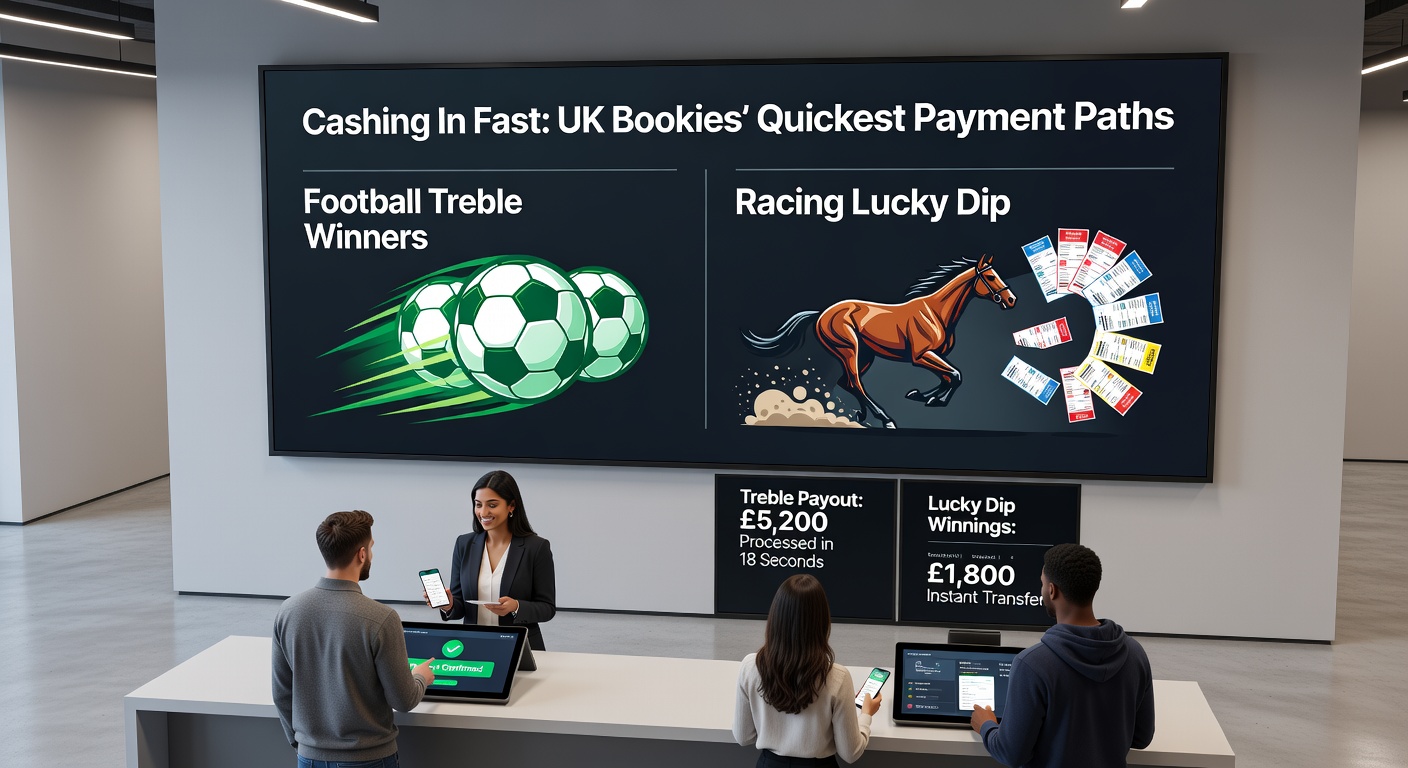 Close-up of racing form and football scores on a betting slip with payout icons overlayed