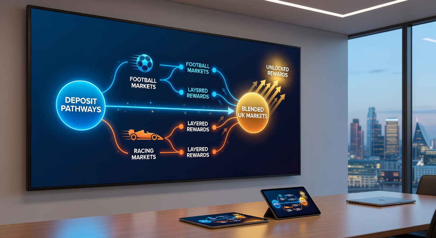 Flowchart illustrating deposit pathways leading to layered rewards in football and racing markets