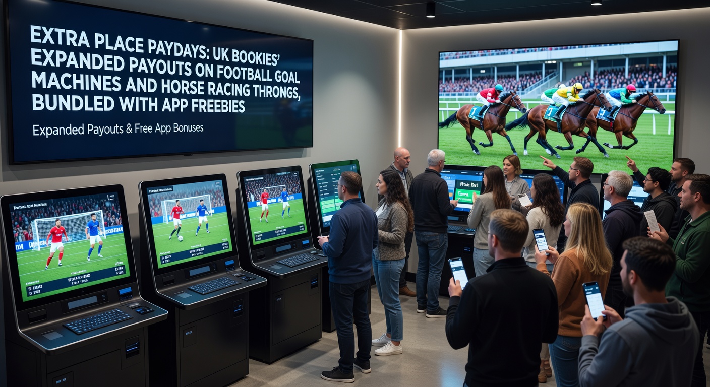 Horse racing field with crowded runners under bright lights, highlighting extra place payout opportunities for punters