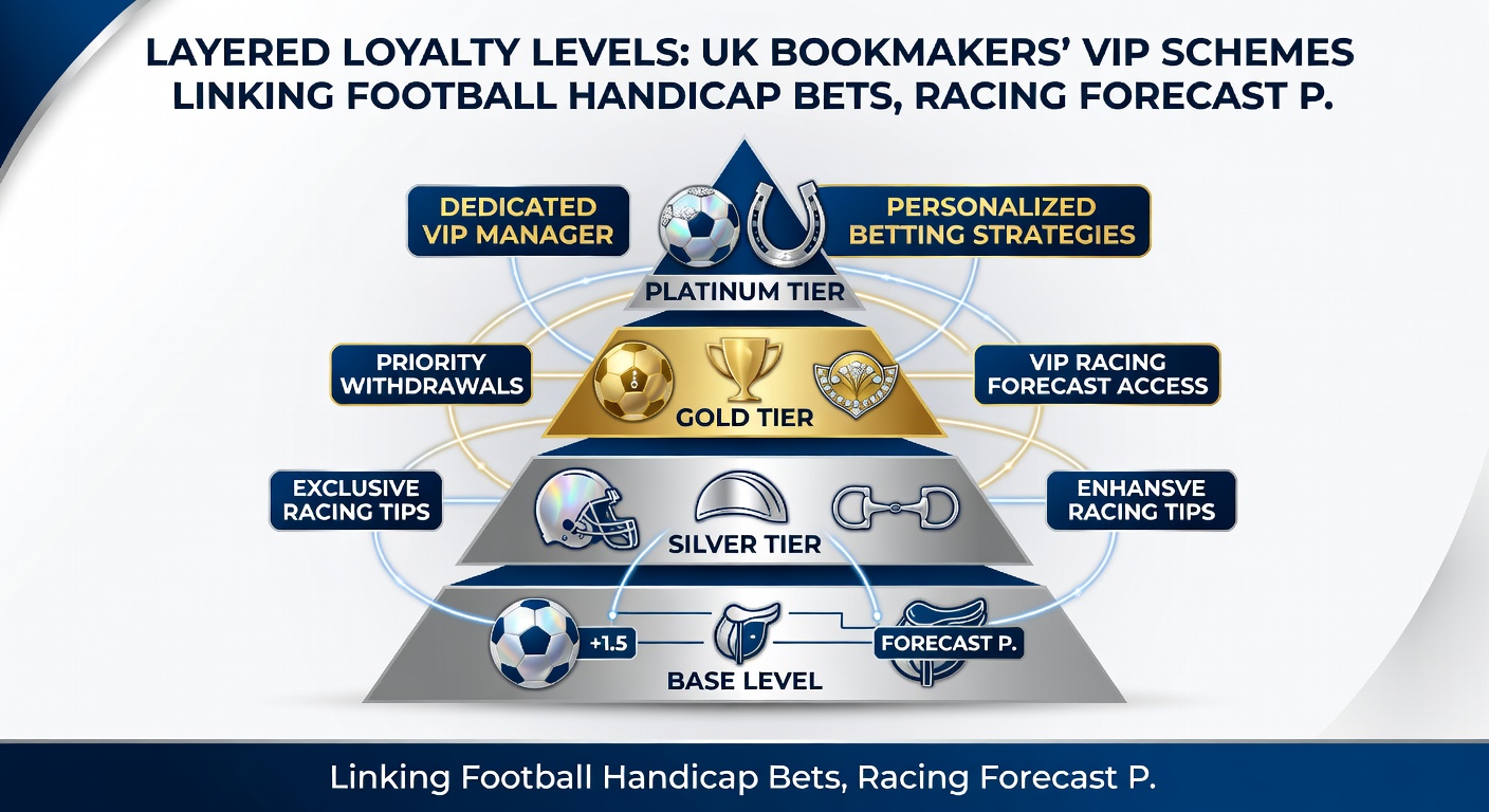 Tiered VIP dashboard on a UK betting app displaying points from football handicaps converting to horse racing boosts and casino tokens with a priority payout timer