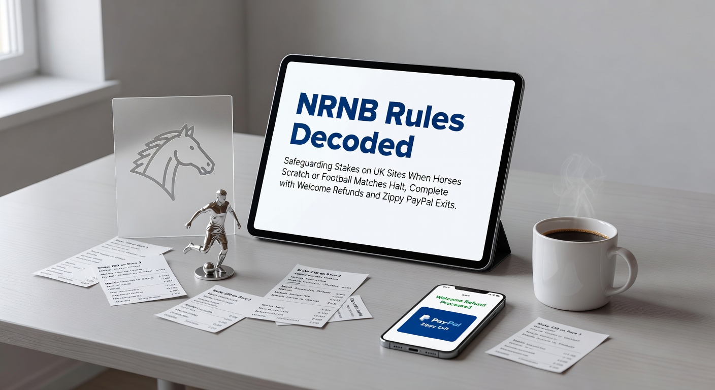 Close-up of a horse racing non-runner announcement board next to a football match postponement notice, highlighting bet protection symbols on a UK betting app interface