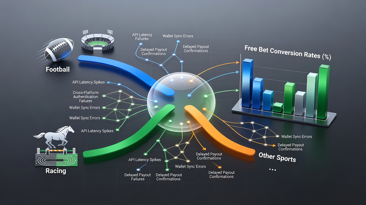 Flowchart illustrating conversion pathways from free bets to settled wagers in UK football, racing and casino sections