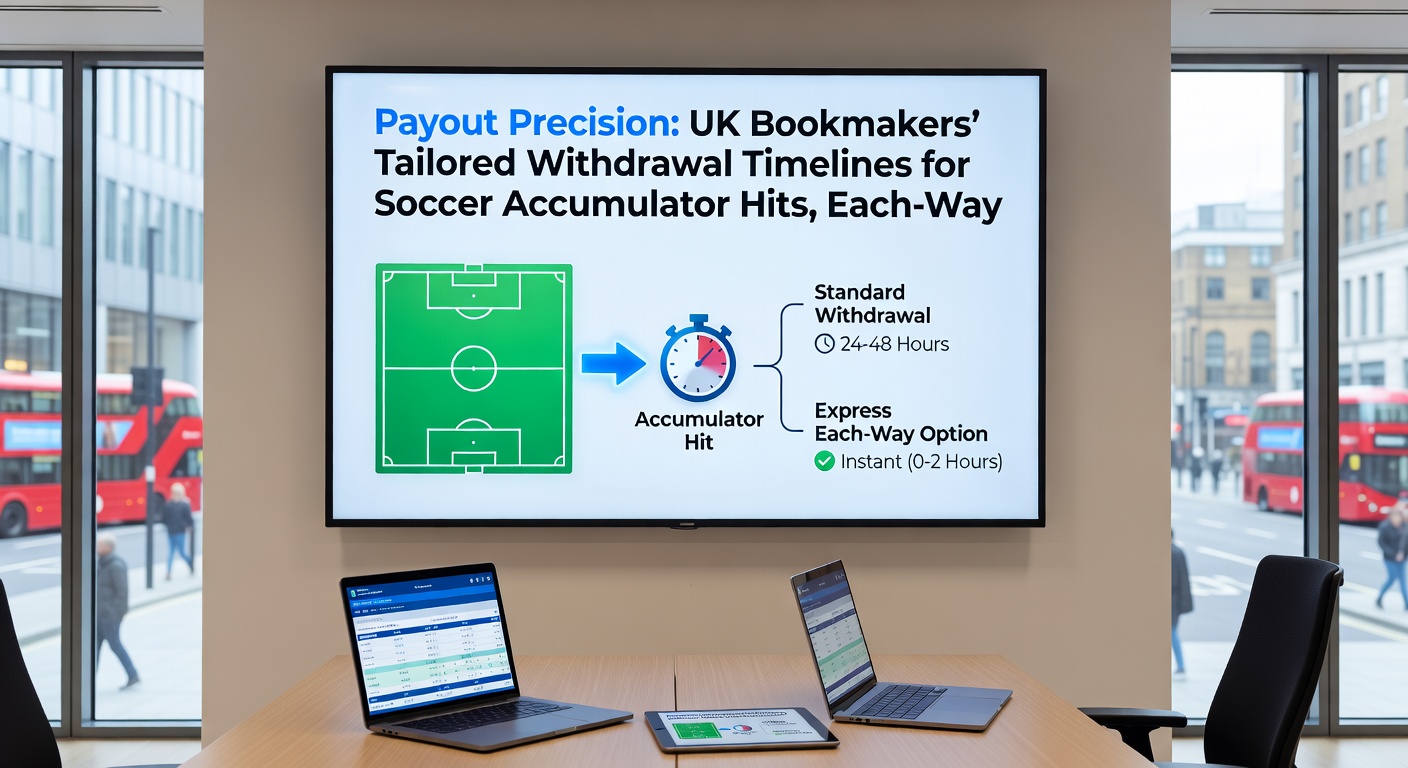 Close-up of a horse race finish line with overlaid payout clock and soccer pitch in background, illustrating tailored timelines for turf and accumulator wins