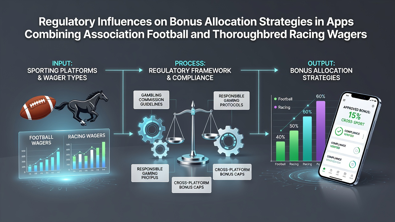 Regulatory framework diagram showing bonus allocation across football and horse racing wagers in mobile apps