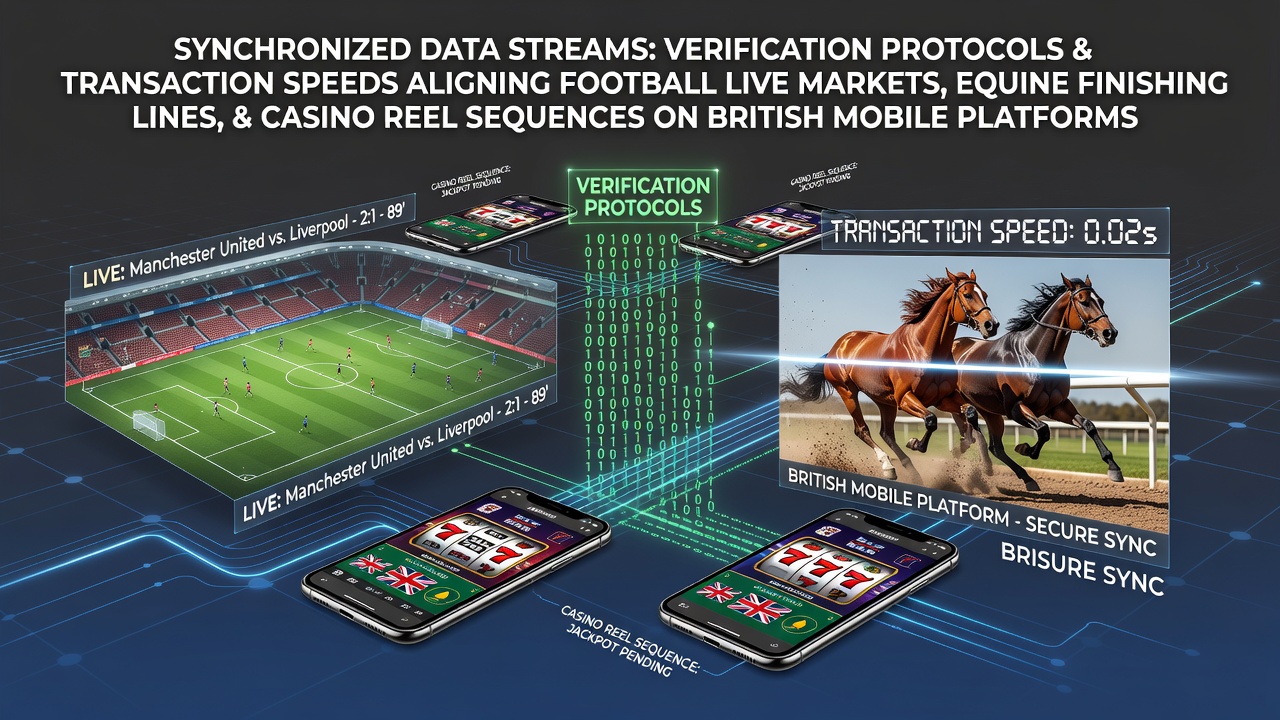 Data synchronization across mobile betting platforms showing real-time alignment of football markets, horse racing results, and casino sequences
