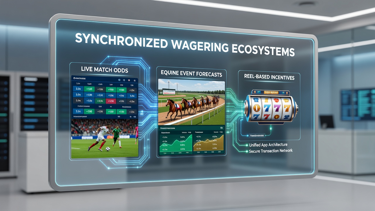 Unified mobile app interface displaying live football odds alongside horse racing forecasts and slot game incentives