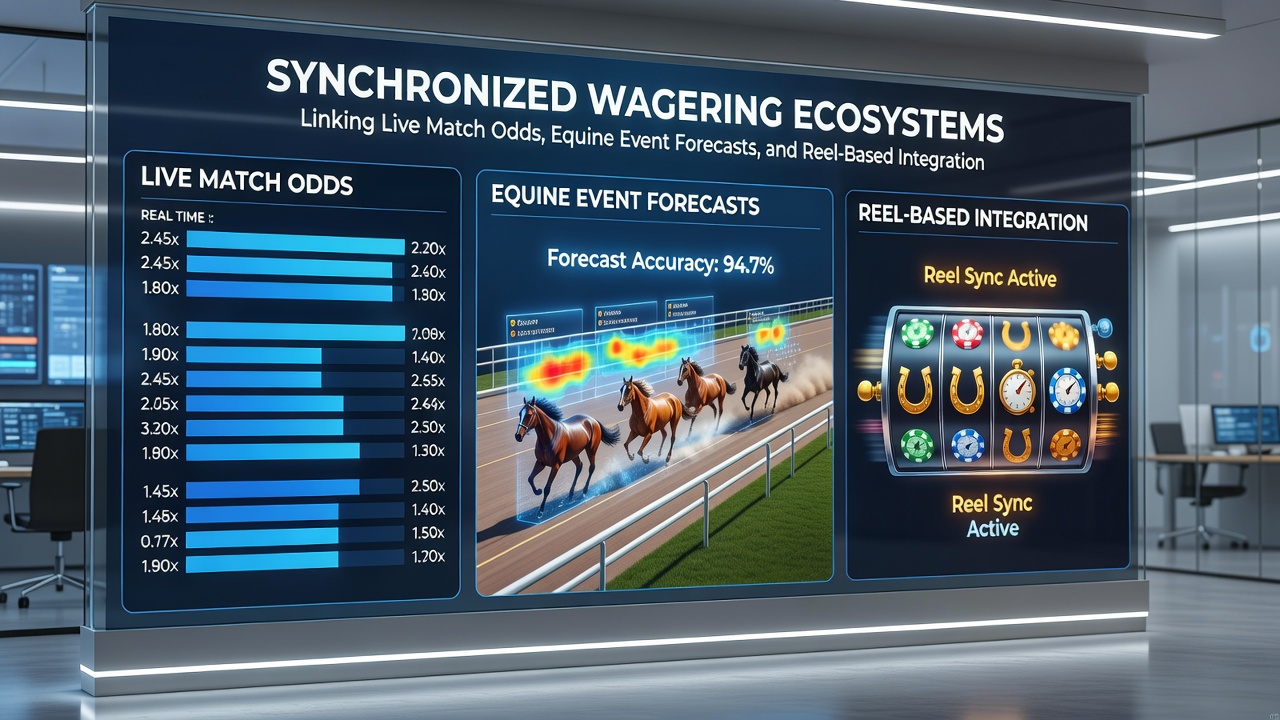 Backend architecture diagram showing API connections between sports odds, horse racing data, slot systems, and payment networks