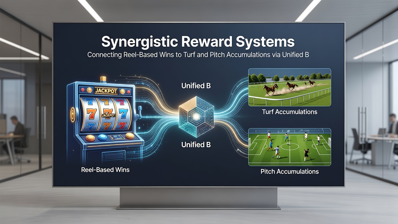 Mobile screen showing cross-product loyalty meter connecting slot wins to racing and football accumulators