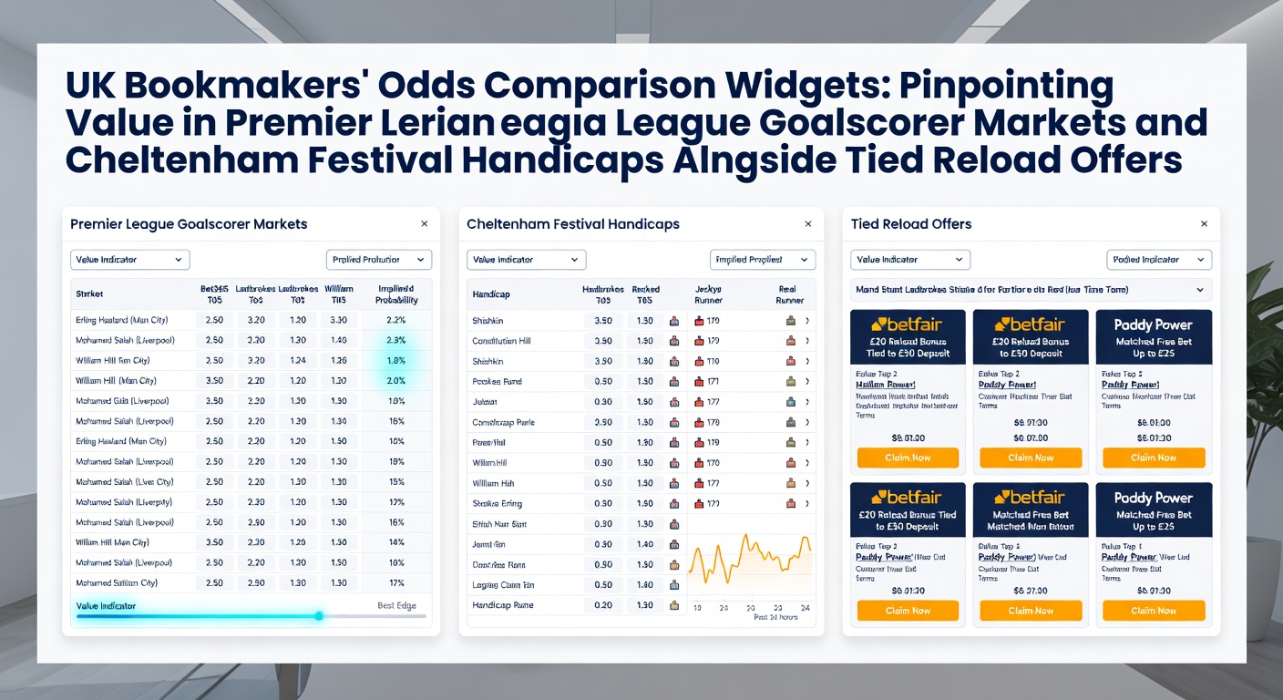 Odds comparison widget displaying side-by-side Premier League anytime goalscorer odds from major UK bookmakers, highlighting the best value selections
