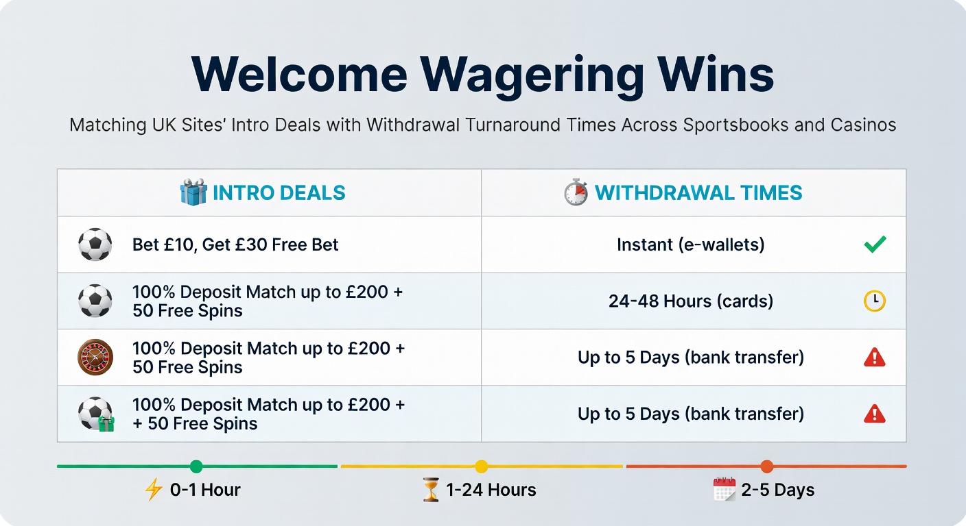 UK betting sites displaying welcome bonus offers alongside quick withdrawal icons on sportsbook and casino platforms